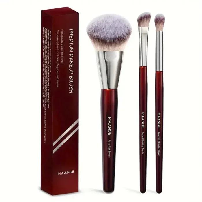 MAANGE 3pcs Premium Face & Eye Makeup Brush Set – Red — Default