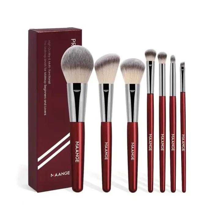 MAANGE 7pcs Premium Face & Eye Brush Set – Red — Default