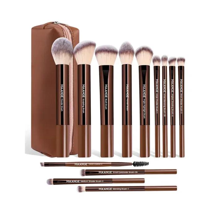 MAANGE 13pcs Professional Makeup Brush With Bag - Brown — Default