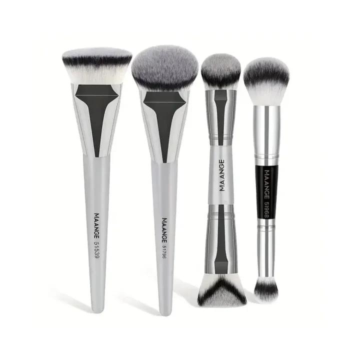 MAANGE 4pcs Professional Crystal Face Brush Set - Silver — Default