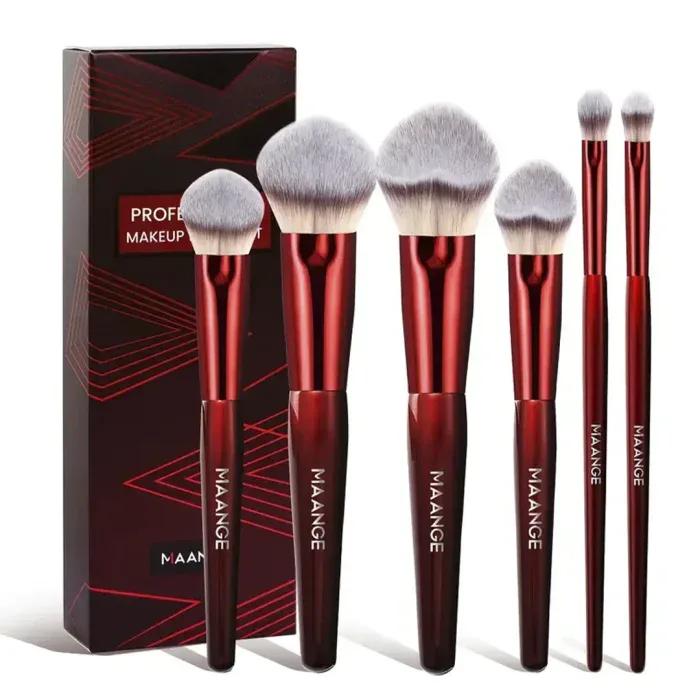 MAANGE 6pcs Professional Face & Eye Makeup Brush Set – Red — Default