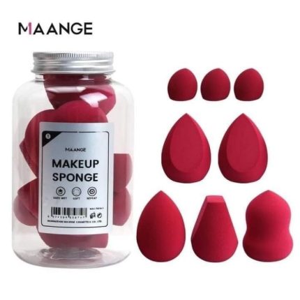 Maange beauty blender 8pcs box bottle/ puff/ sponge maroon