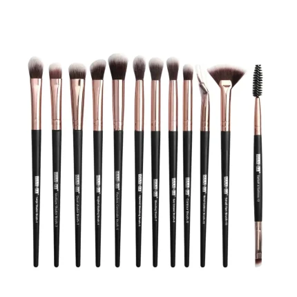MAANGE 12Pcs Professional Eye Makeup Brush Set – Black | Premium Synthetic Bristles | Blending, Shading, Eyeliner, Brow & Concealer Brushes