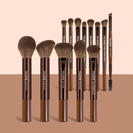 MAANGE 13Pcs Professional Makeup Brush Set - Brown | Soft Synthetic Bristles | Face & Eye Brushes