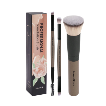 MAANGE 3pcs Face and Eye Makeup Brush Set - Brown